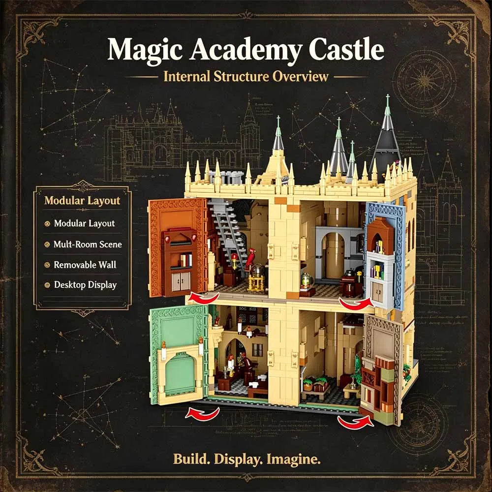 Magic Academy Castle Clock Tower Building Blocks Model Creative Wizard School Assembly Toy, Desktop Decoration Gift for Adults