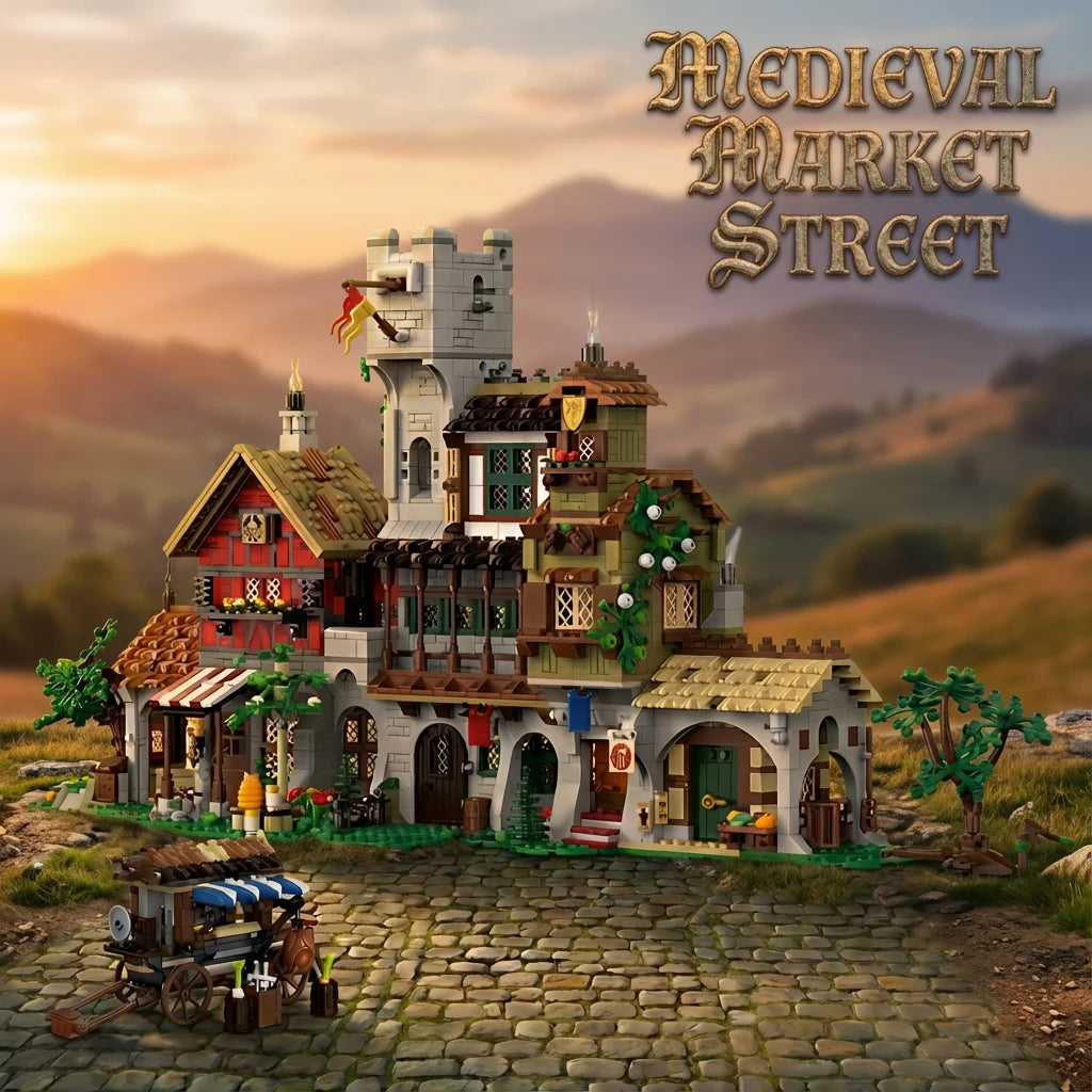 Medieval Market Street Building Set Retro View Architecture Modular Building Blocks Assembly Model Collect Adult Gift 3021PCS