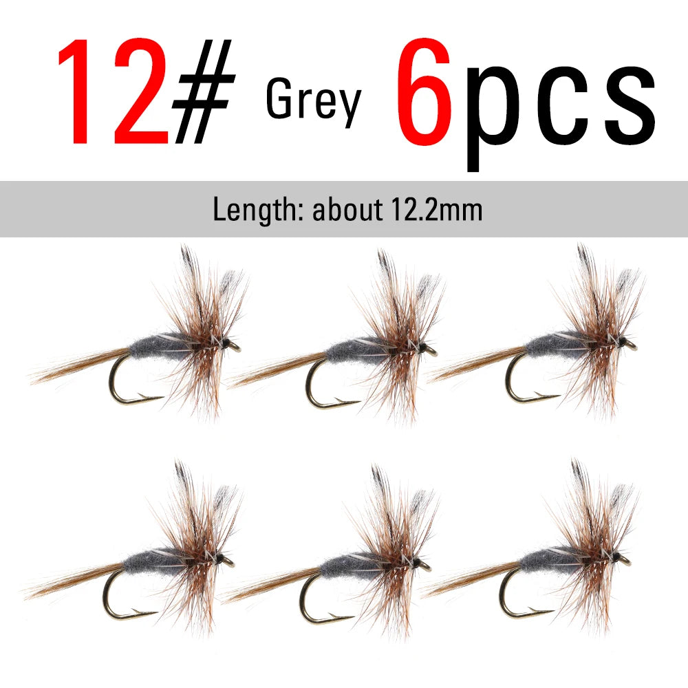 ICERIO  6pcs #10 - #18 Yellow / Grey Adams Dry Flies Caddis Midge Adult Mayfly Trout Fishing Lure Bait