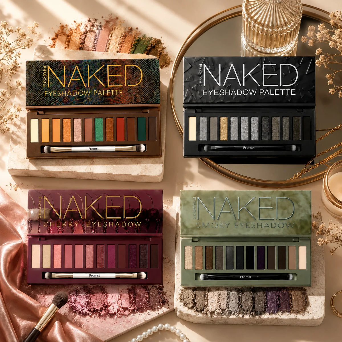 12-Color Eyeshadow Palette, Mirror Packaging, Pearlescent Shimmer, Stage Makeup Effect, Long-Lasting, Easy to Apply, Waterproof