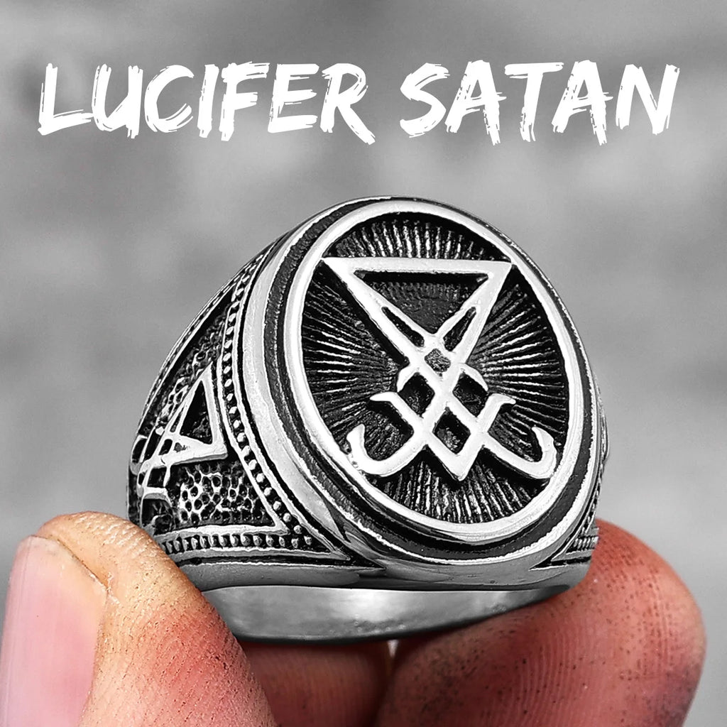 Vintage Lucifer Satan Stainless Steel Mens Rings Gothic Unique Punk  for Male Boyfriend Biker Jewelry Creativity Gift Wholesale