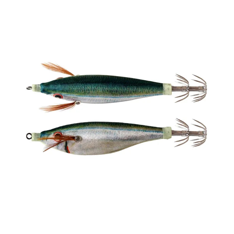 BRAVMACK 2Pcs Squid Jig Hook Fishing Lure Luminous 10cm 9g Artificial Fake Octopus Lures Wood Shrimp Cuttlefish Hard Bait Tackle