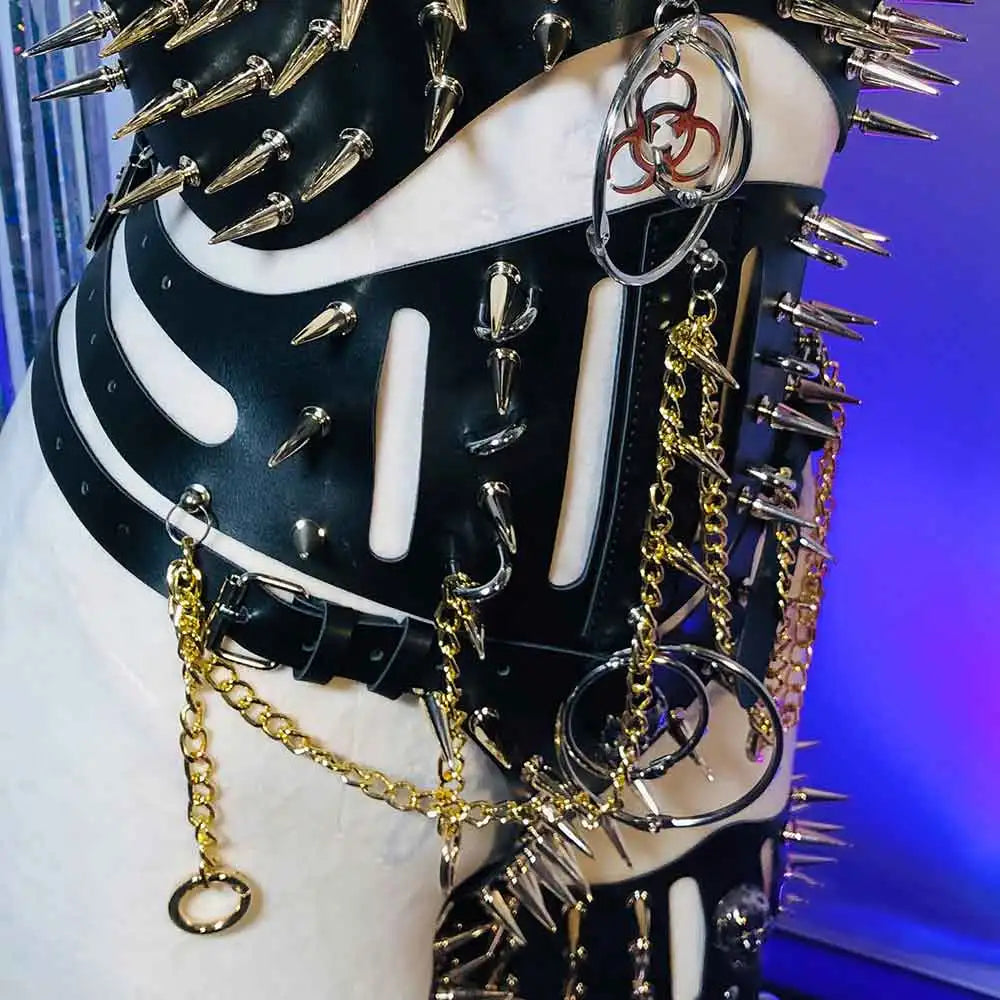 Y2K Halter Top for Women Gothic Punk Rock Emo Revival Chain Spiked Studded Rivet Spikes Clothing Goth Grunge Rave Festive Tops