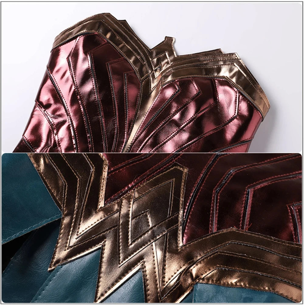 Anime Wonder Cosplay Women Dress for Diana Cosplay Costume One Set Women Brown Top Faux Leather Corset PU Leather Battle Suit