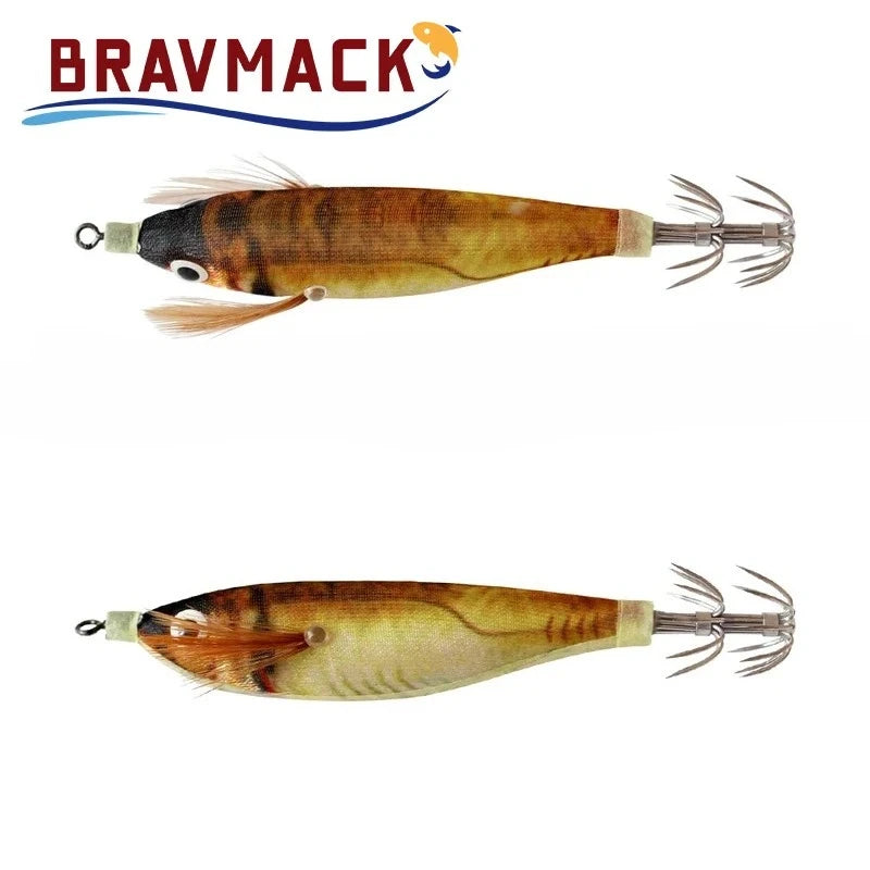 BRAVMACK 2Pcs Squid Jig Hook Fishing Lure Luminous 10cm 9g Artificial Fake Octopus Lures Wood Shrimp Cuttlefish Hard Bait Tackle