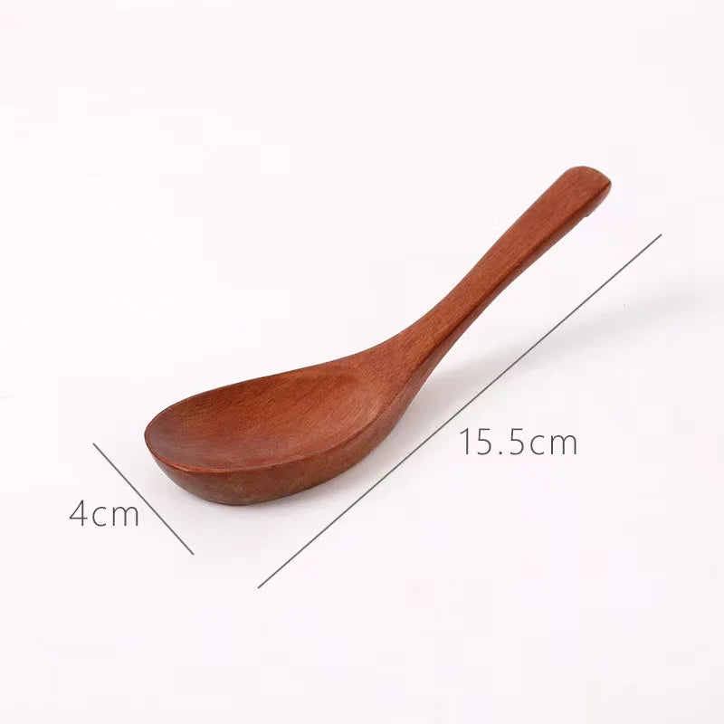 10PCS Wooden Spoons Flat bottom Wood Soup Spoons for Eating Mixing Japanese Style Kitchen Utensil Eco Friendly Table Spoon