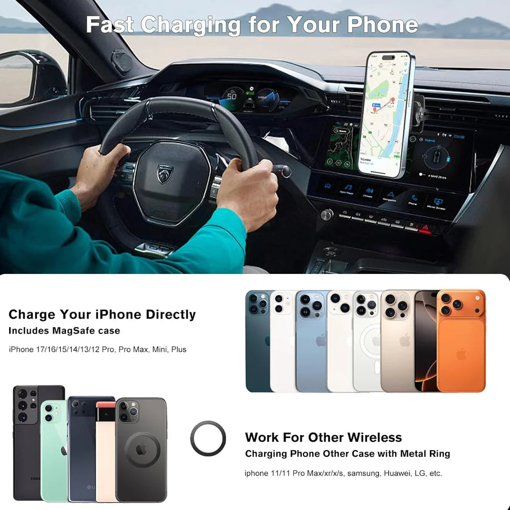 Car Magnetic Phone Holder 15W Magnetic Wireless Charger Phone Mount  LED Lights Magsafe Charger for iPhone Samsung Xiaomi