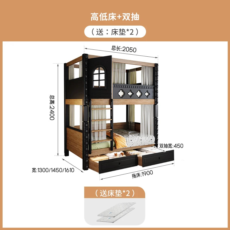 *-For Medieval style bed on and off the bed, double-layer all-solid wood upper and lower bunk thikened, high and low do no
