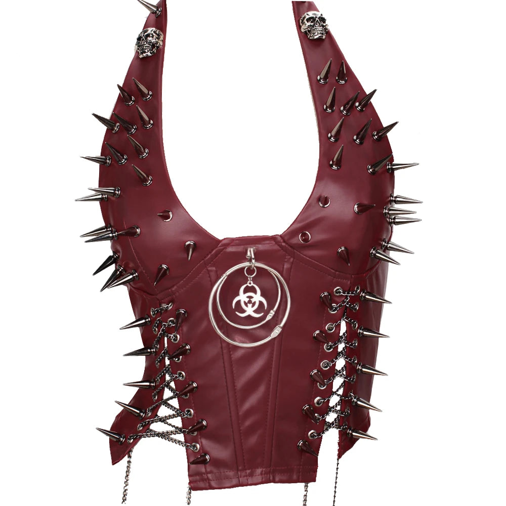 Red Goth Top Y2K Women's Tanks Emo Clothing Gothic Boho Tops with Spikes Punk Rock Teens Festival Spiked Bra Grunge T Shirt