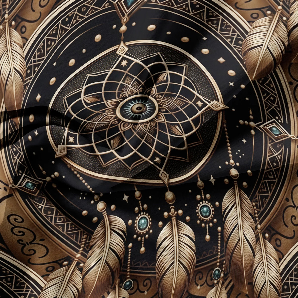 3pcs Dreamcatcher Feather Tribal Duvet Cover Bedding Set, Western Bead Print (1 Duvet Cover + 2 Pillowcases ) For Home & Dorm