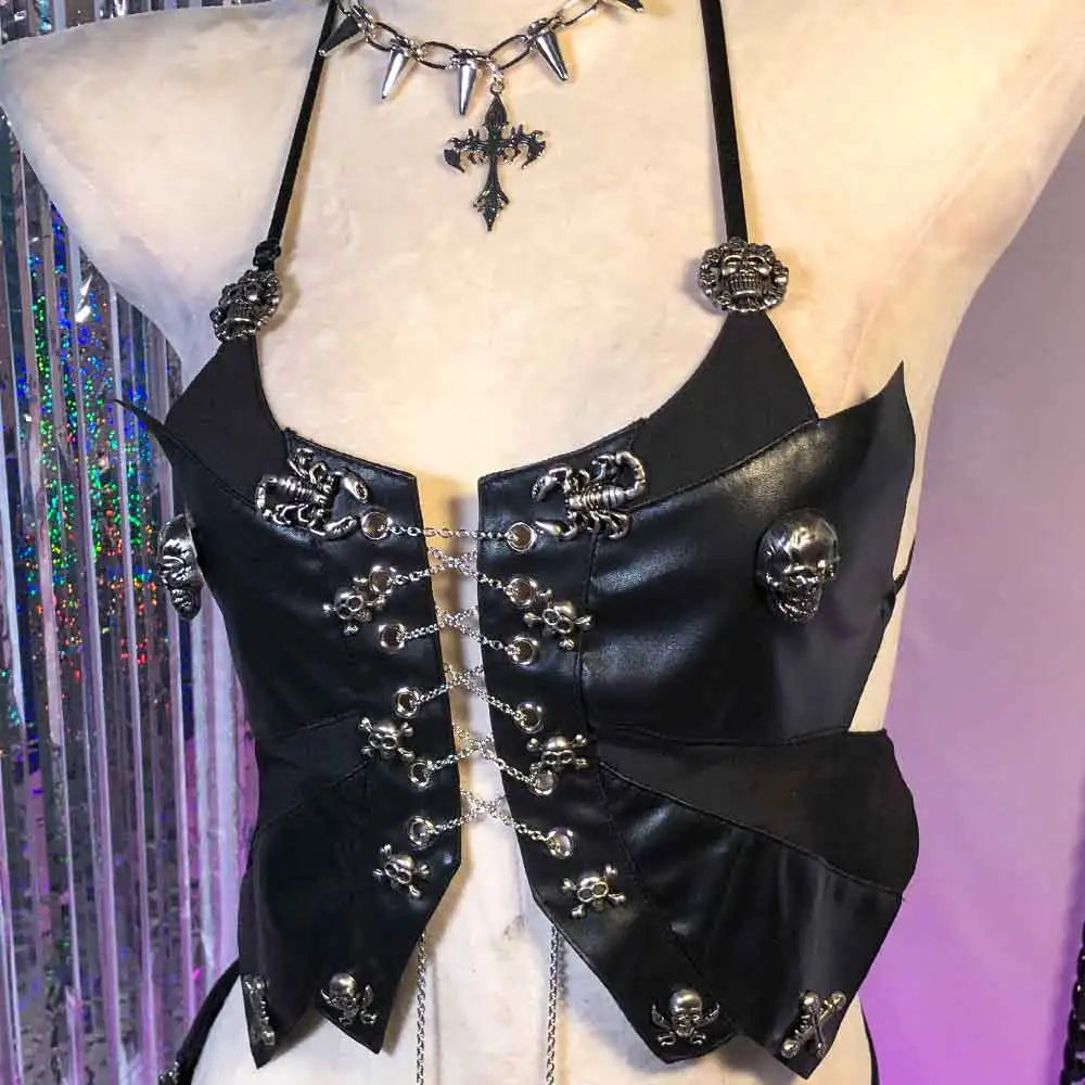 Women's Y2K Goth Top Emo Clothing Gothic Boho Cross Punk Rock Tank Skull Bra Grunge T-Shirt for Teens Rave Festival Wear