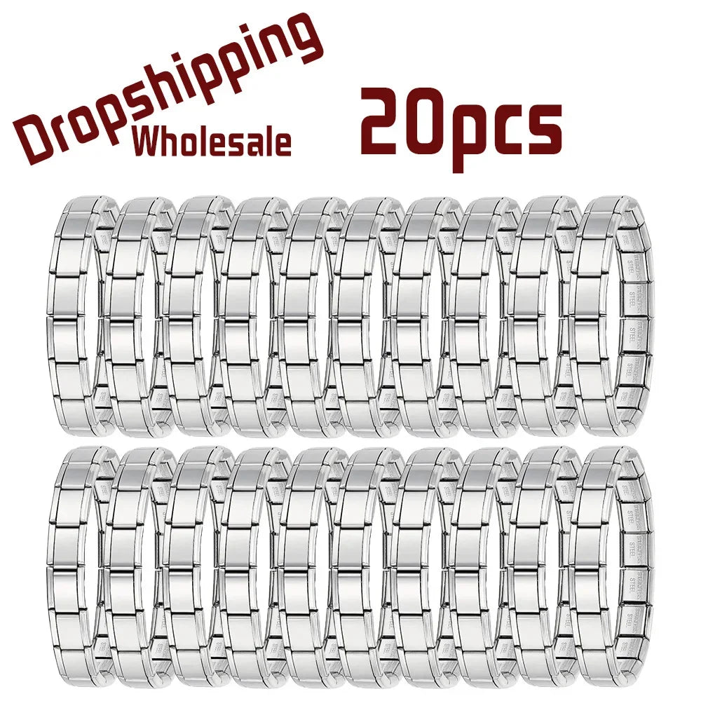 20pcs Wholesale Charms Italian Stainless Steel 9mm Colorful Style Elastic Bracelet Woman Men DIY Making Gift Bulk Dropshipping