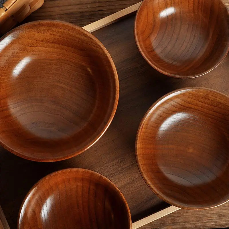 Natural Wood Bowl Sauce Salads Salad Ramen Bowl,Anti Edge High Foot Milk Tea Wooden Bowl Restaurant Creative Anti Scald Bowl