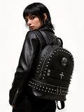 Skull Goth Locomotive Bag Fashion Leather Backpacks Original Design Punk Black Rivet Cross Backpack