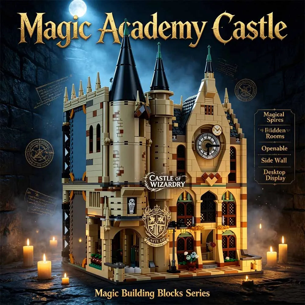 Magic Academy Castle Clock Tower Building Blocks Model Creative Wizard School Assembly Toy, Desktop Decoration Gift for Adults