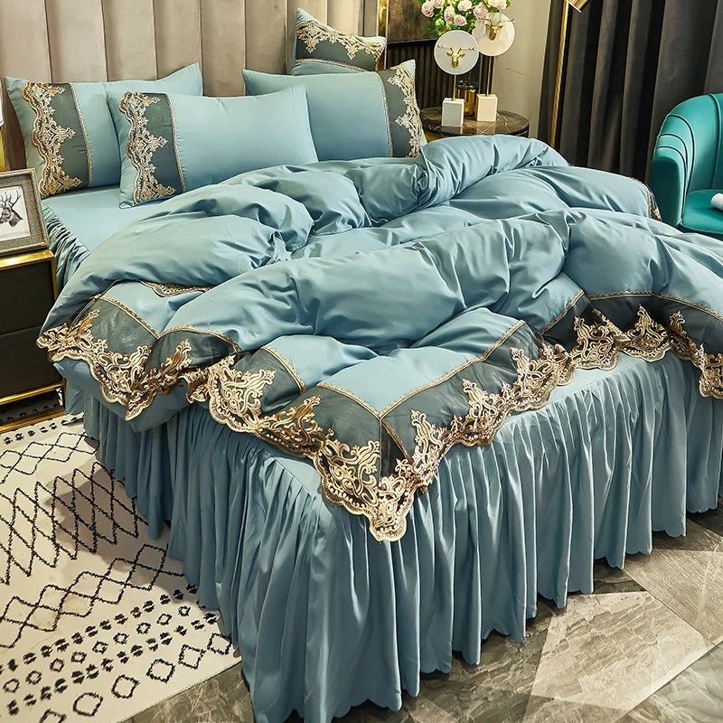 Summer European Ice Rayon Bed Skirt Bedding Set Skin-Friendly Silky Quilt Kit for Sleepers Ice Silk Cozy Cooling Bedspread Sets