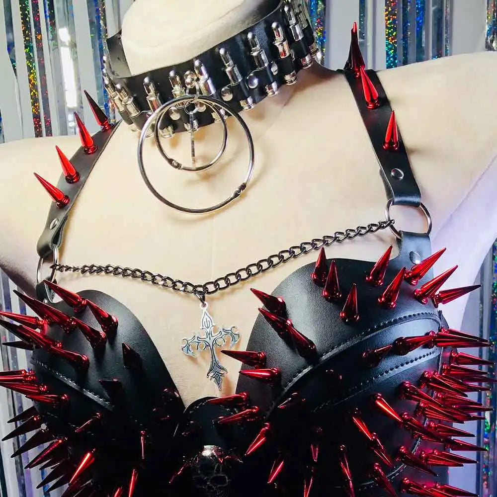 DIY E-Girls Harajuku 90s Y2K Halter Camisole TOPS Grunge Eco Emo Goth Hand Made Punk Rock Chain PU Leather Gothic