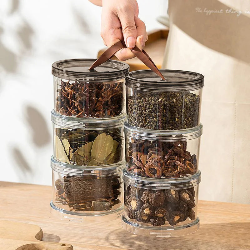 Kitchen 1/2/3 Layers Seasoning Jar Spices Storage Box Clear PP Material Sealed Food Container with Lid Cabinet Organizer