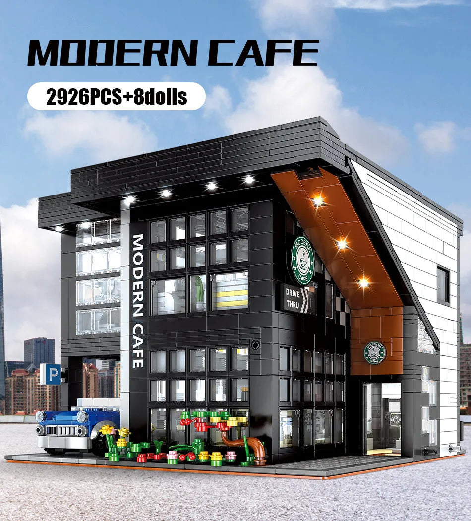 2926PCS City Street View Building Blocks Modular Architecture Model MOC-45635 Modern Cafe Adults Toys for Boys Kids Gifts 86005