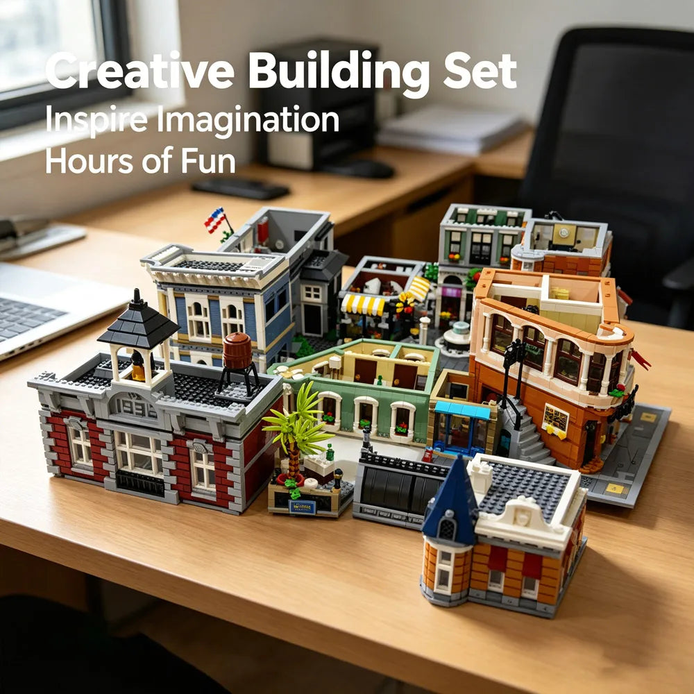 Large Classical Architecture Collection Building Blocks Set City Street Model Bricks Bank Assembly Square Fire Brigade Grand Emporium Combination Design Difficult Assembly Bricks Home Decoration For Adult Collectors