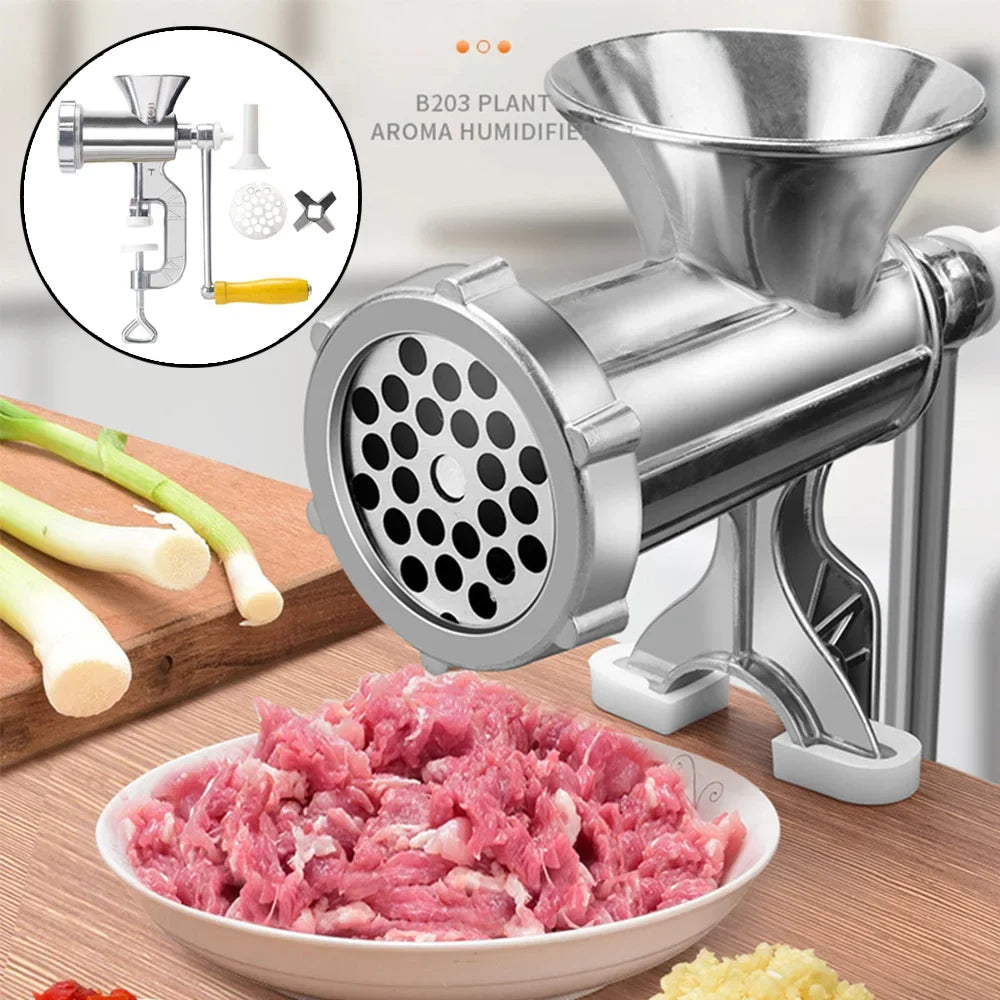 Manual Meat Grinder Stainless Steel Hand Crank Food Processor with Table Clamps Multipurpose Kitchen Tool for Meat Vegetable