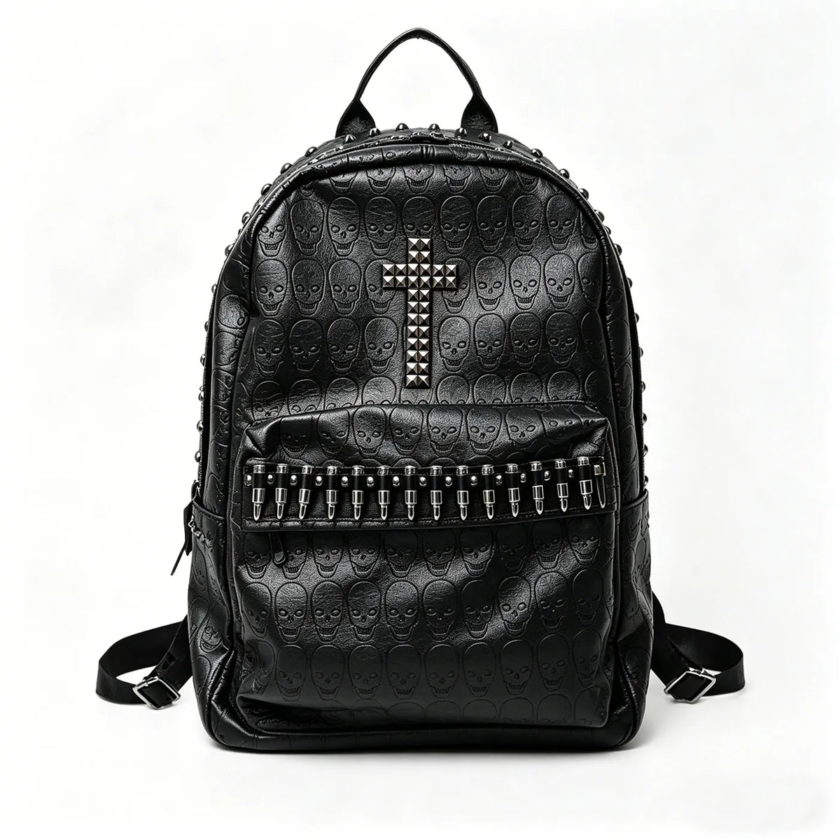Punk Goth Rivet Skull Pattern Personality Backpacks Large Capacity Commuter Rock Backpack Y2K Black Leather Backpack