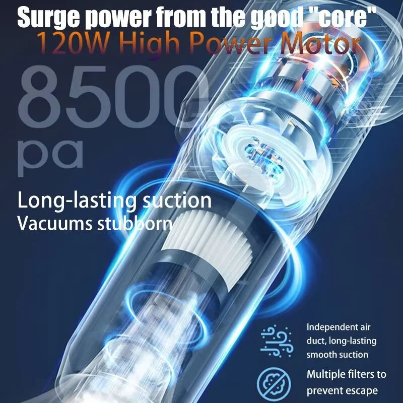 8500Pa High Power Handheld Wireless Vacuum Cleaner 120W Portable Household And Car Dual Use Dust Cleaning Machine With Brush