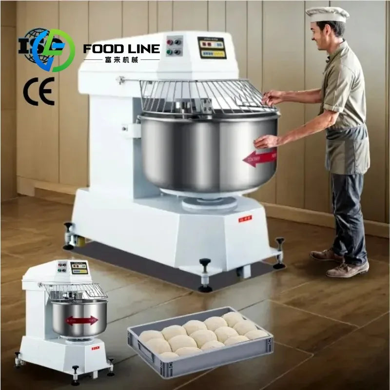 Custom Industrial Bread Bakery 25kg 50kg 100kg 150 Rpm 110v 20 kg Spiral Dough Mixer Maker Kneader Kneading Flour Mixing Machine