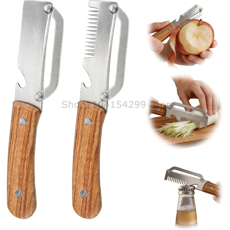 3-in-1 Paring Knife Ergonomic Wood Handle Knife Stainless Steel Vegetable Peeler with Wooden/plastic Handle Fruit Potato Peeler