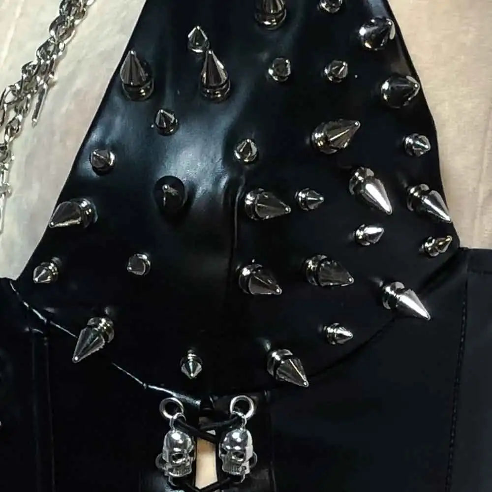 Women's Y2K Goth Top Emo Clothing Gothic Dark Boho Tank Top with Spikes Punk Rock Style for Teens Rave Festival Grunge T-Shirt