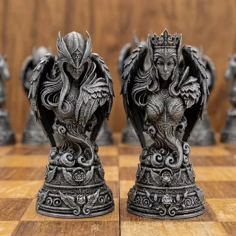 16 Pcs Black and White Angel Series Chess Desktop Decoration Ornament