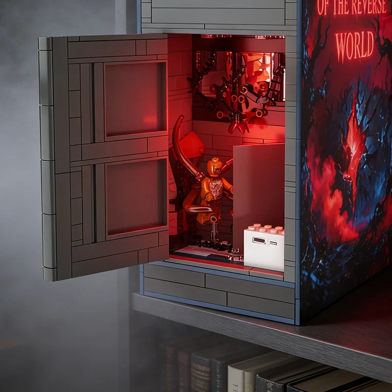 Strangered Story Upside Down Vecna Monster House Book Nook Kit Building Blocks 3D Puzzle Bookshelf LED Bricks Toys For Kids Gift