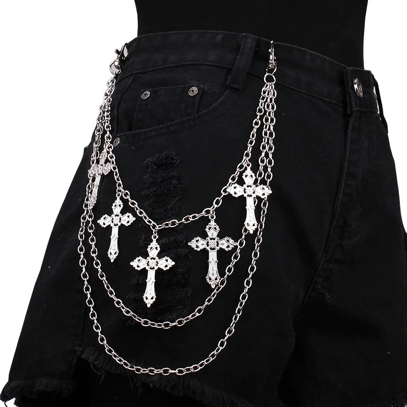 Layered Punk Steet Spike Rivet Metal Chain Keychains For Women Men Pants Jeans Biker Goth Rock Belt Chains Jewelry Accessories