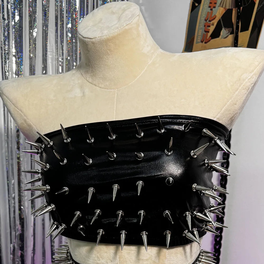 Trendy Y2K  TOPS Skirts Harajuku Cyber Spike Studded Rivet Emo Club Wear Gothic Fairy Grunge E-Girls Punk Rock Goth Cummerbunds