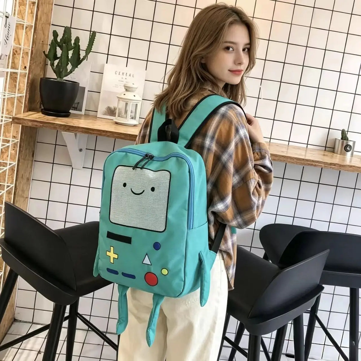 Creative Robot Design Backpacks for Girls Funny Games Console Pattern Backpack for Women Cute Cartoon Canvas Backpack Travel Bag