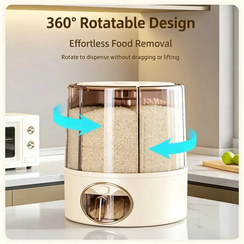 Rotary Divided Rice Bucket Household Grains Storage Container Insect‑Proof Moisture‑Proof Sealed Cereal Tank for Kitchen Pantry