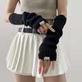 Women Fingerless Gloves Arm Warmers Goth Knitted Kawaii Lolita Style Gloves Wrist Sleeves Harajuku Mittens Y2K Black Accessories