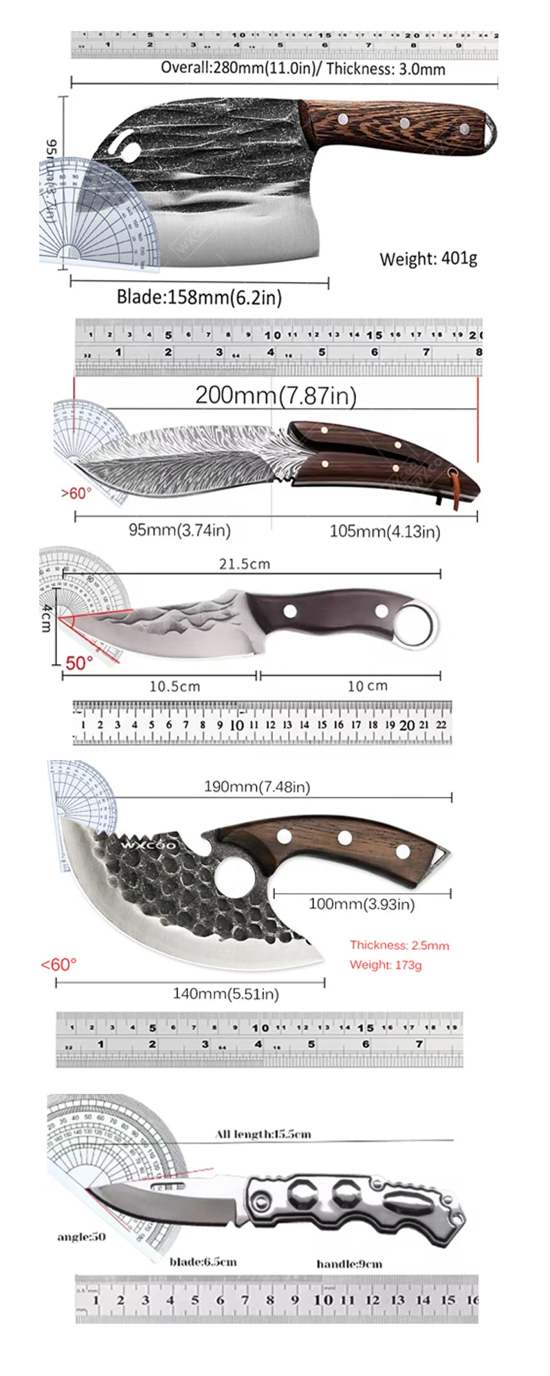 WXCOO Stainless Steel Kitchen Knives Household Cooking Chef Bone Chopping Cutter Hand Forged Fruit Utility Knife Bottle Opener