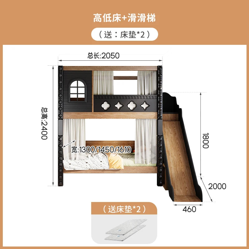 *-For Medieval style bed on and off the bed, double-layer all-solid wood upper and lower bunk thikened, high and low do no