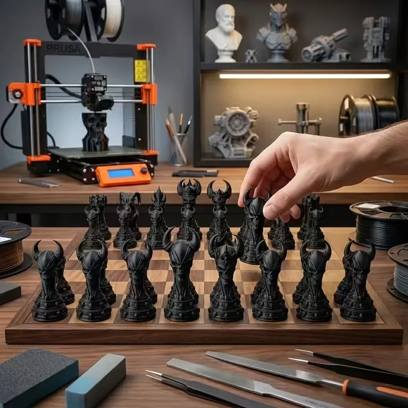 16 Pcs Gothic Demon-Themed Chess Set with Demonic Sculpted Pieces Desktop Decorative Ornaments