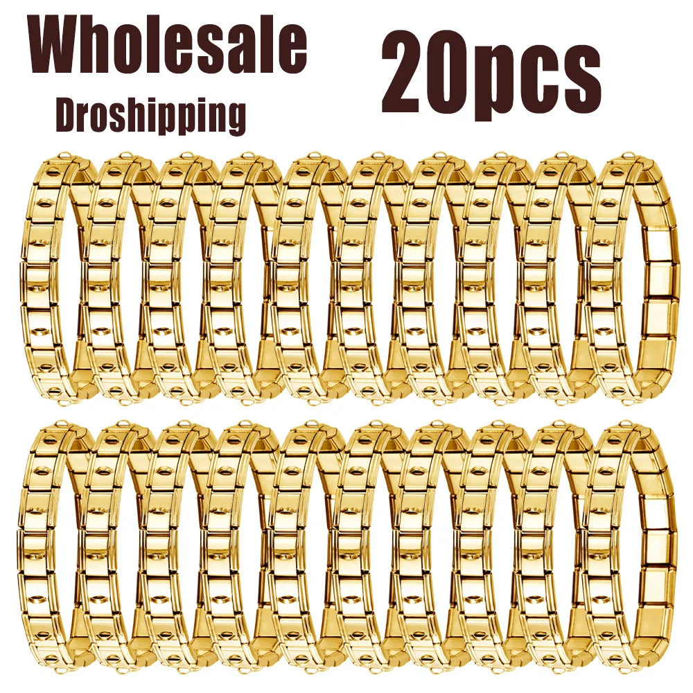 20pcs Wholesale Charms Italian Stainless Steel 9mm Colorful Style Elastic Bracelet Woman Men DIY Making Gift Bulk Dropshipping