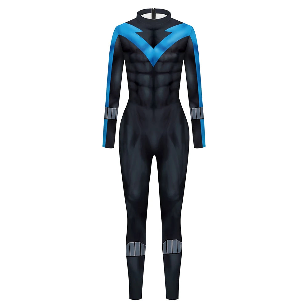 Superhero Nightwing Men Cosplay Zentai Bodysuit Dick Jumpsuit Costume Halloween Party Cosplay Catsuit Spandex Long Sleeves New