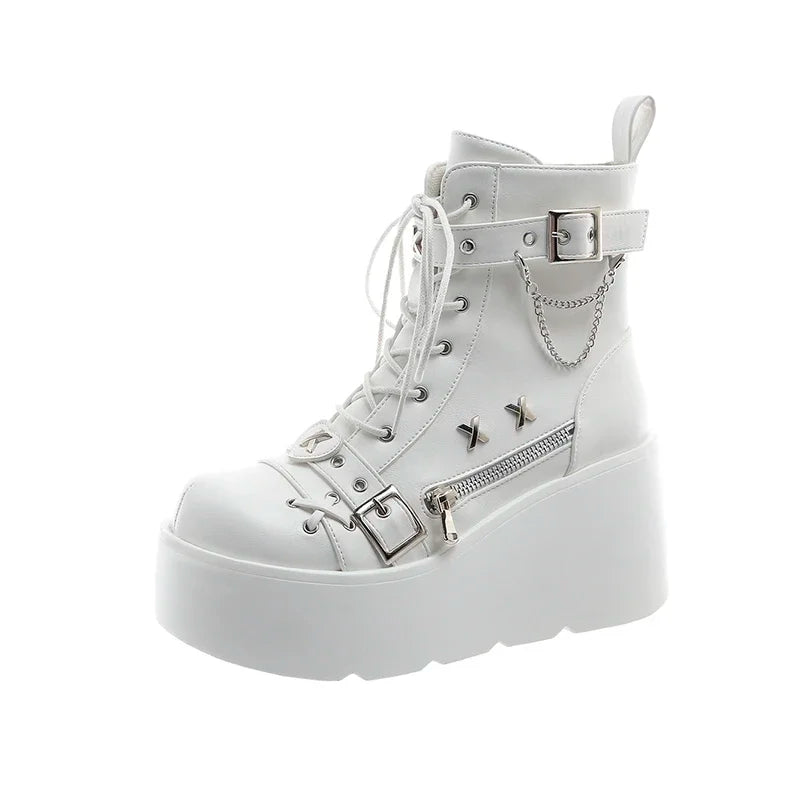New Gothic Style Platform Vampire Cosplay Women Mid-calf Boots 2024 Winter Wedges Comfy Women Motorcycle Boots Shoes