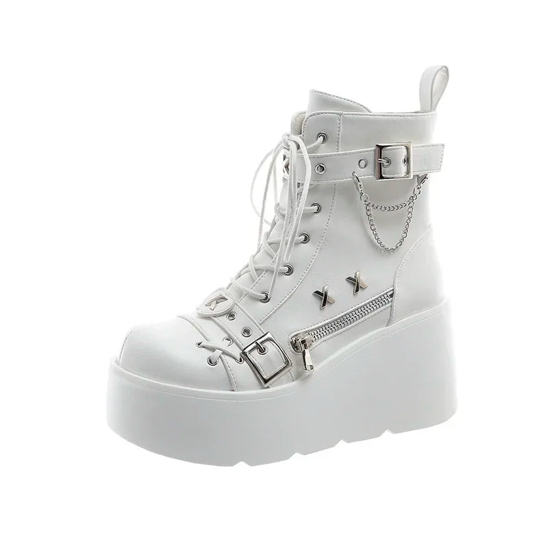 New Gothic Style Platform Vampire Cosplay Women Mid-calf Boots 2024 Winter Wedges Comfy Women Motorcycle Boots Shoes