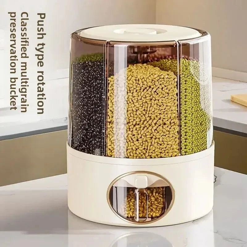 Rotary Divided Rice Bucket Household Grains Storage Container Insect‑Proof Moisture‑Proof Sealed Cereal Tank for Kitchen Pantry