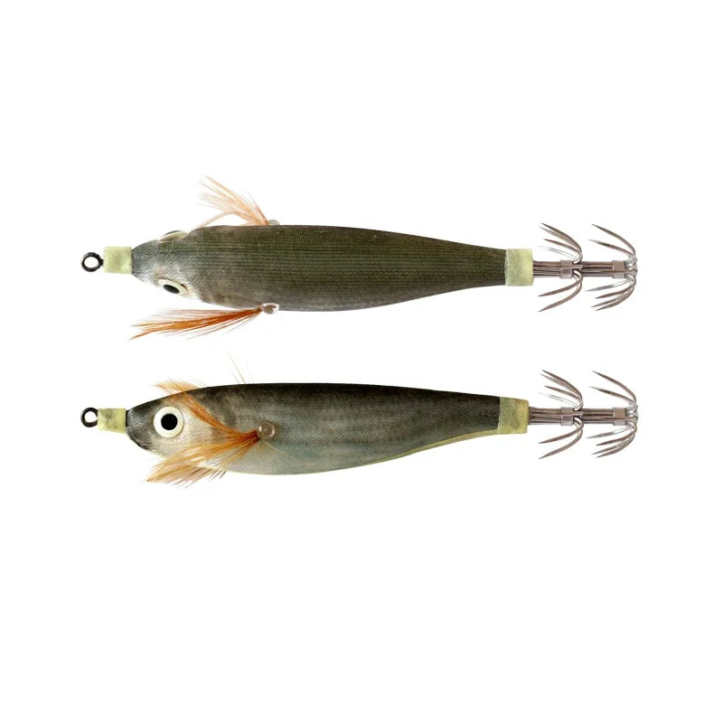 BRAVMACK 2Pcs Squid Jig Hook Fishing Lure Luminous 10cm 9g Artificial Fake Octopus Lures Wood Shrimp Cuttlefish Hard Bait Tackle