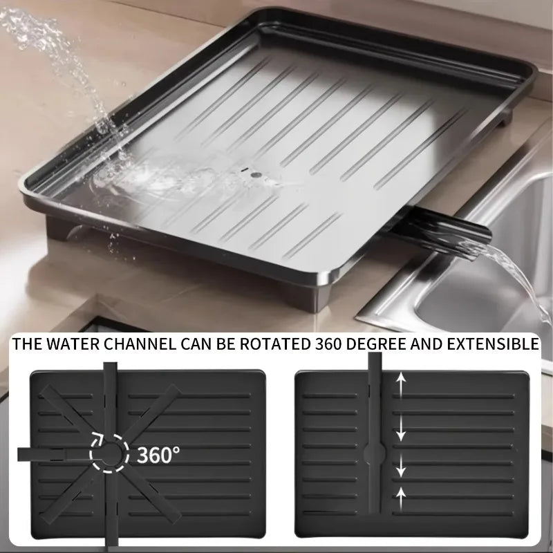 2-Tier Detachable Dish Drying Rack Carbon Steel Multifunctional Countertop Kitchen Organizer with Drainboard Utensil Holder