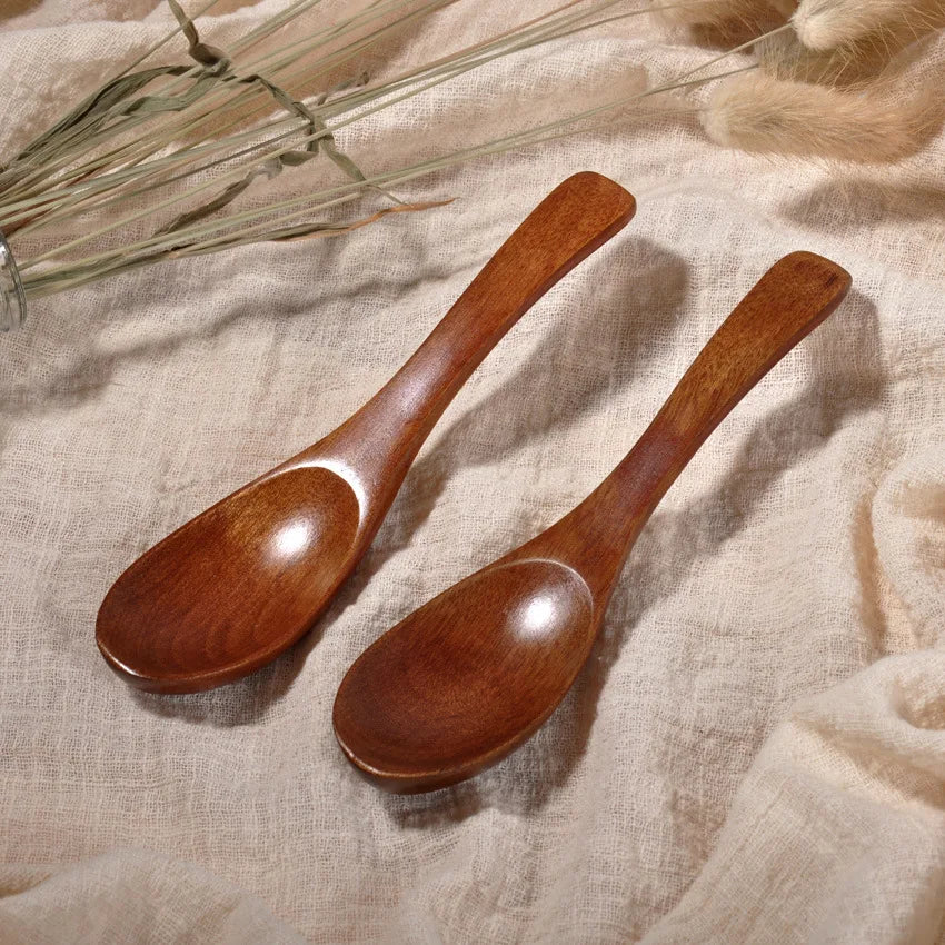 10PCS Wooden Spoons Flat bottom Wood Soup Spoons for Eating Mixing Japanese Style Kitchen Utensil Eco Friendly Table Spoon