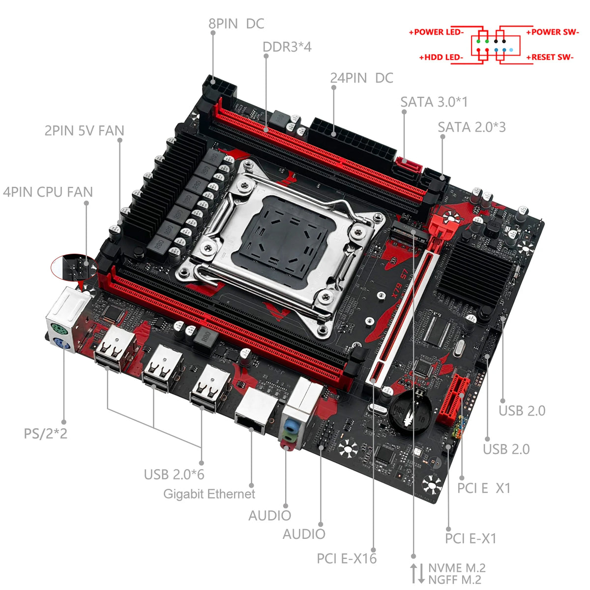 MACHINIST X79 Motherboard LGA 2011 Support DDR3 Memory Dual Channel And Xeon E5 Processor PCI-E NVME M.2 USB2.0 SATA3