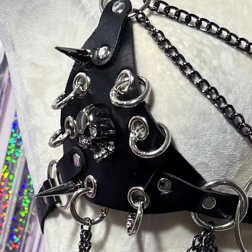 Gothic Emo Punk Woman Top with Spikes Alternative Grunge PU Leather Tank Y2K ALT Harnesses Gothic Clothes for Women 90s Party